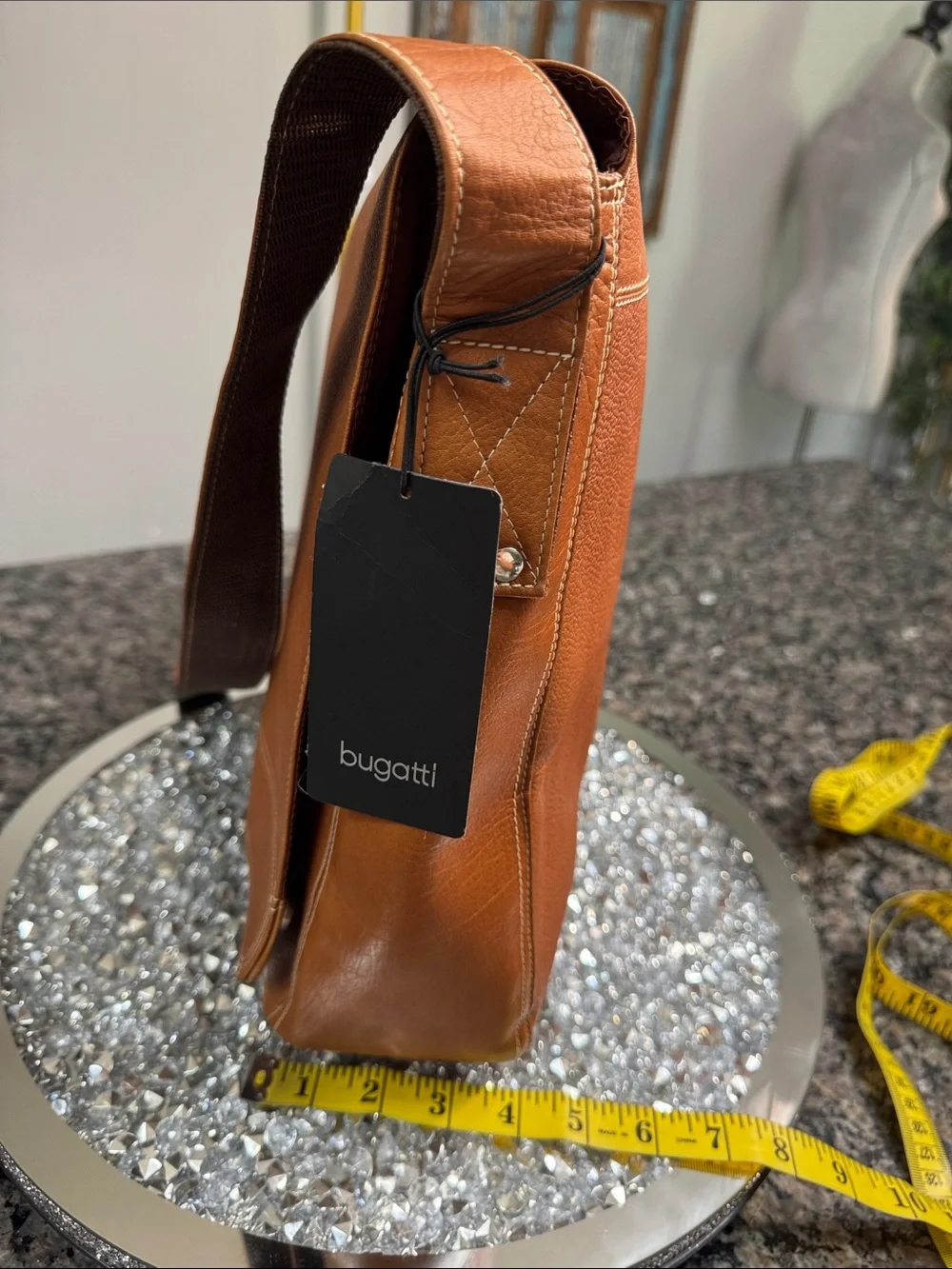 Bugatti Men's Leather Messenger Bag in Cognac Brown NWT